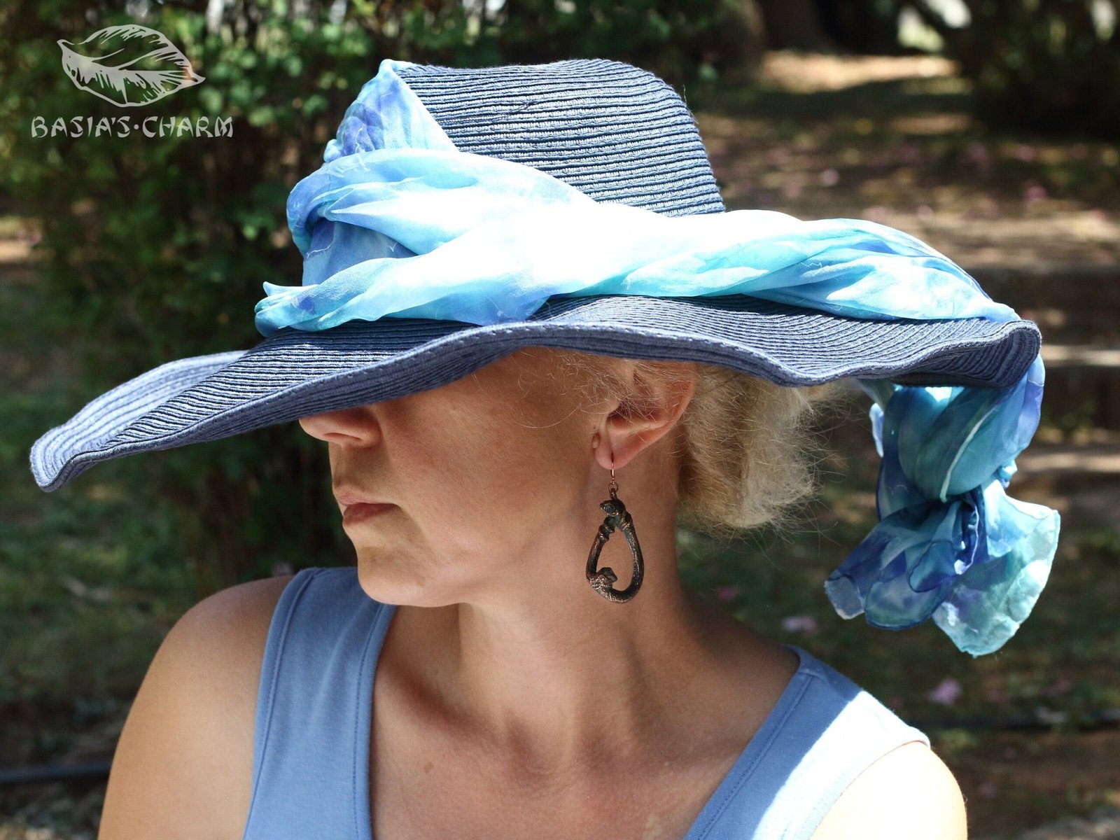 Very Unusual Asymmetrical Earrings with Kiwi Shoots and Three Quartz - Image 2