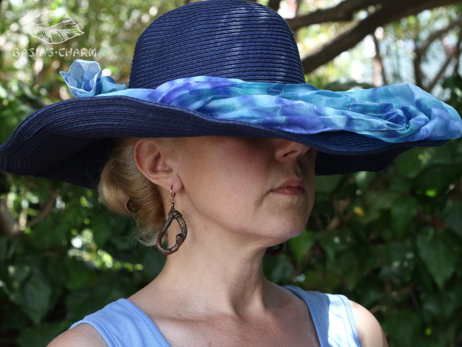 Very Unusual Asymmetrical Earrings with Kiwi Shoots and Three Quartz - Image 4