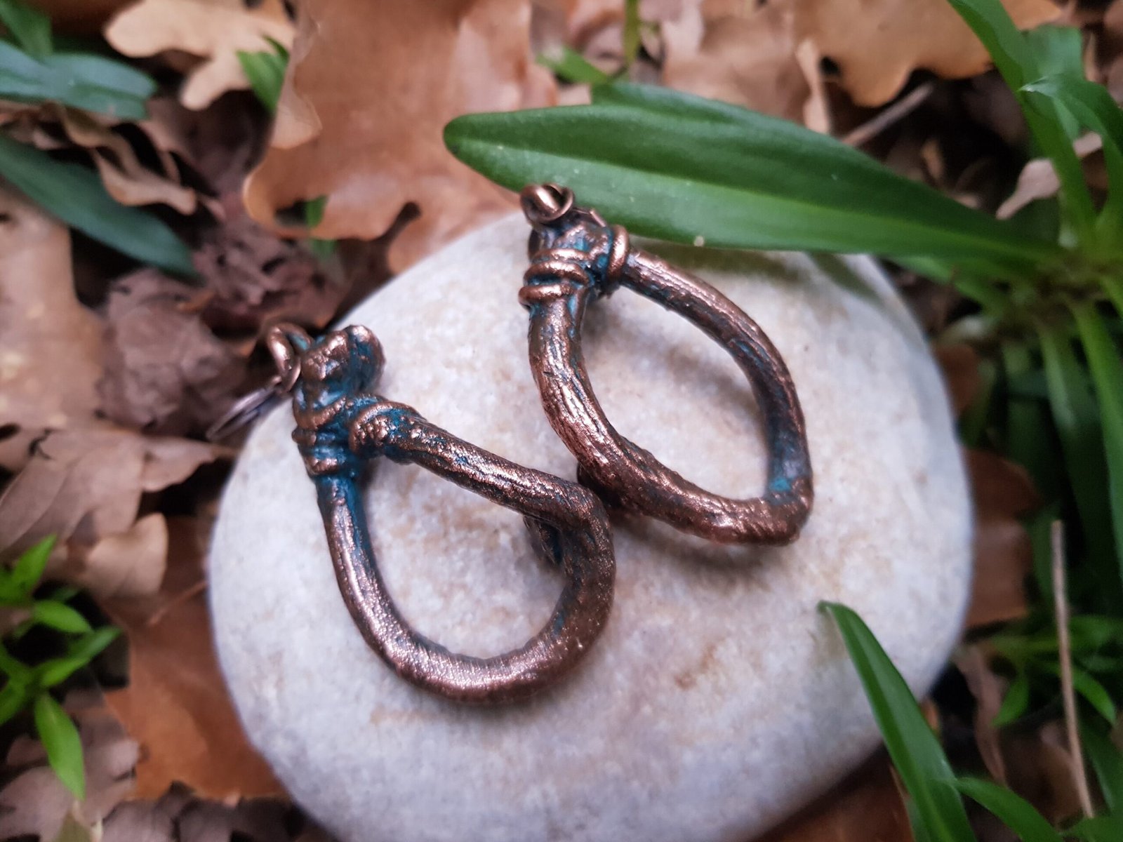 Very Unusual Asymmetrical Earrings with Kiwi Shoots and Three Quartz - Image 7