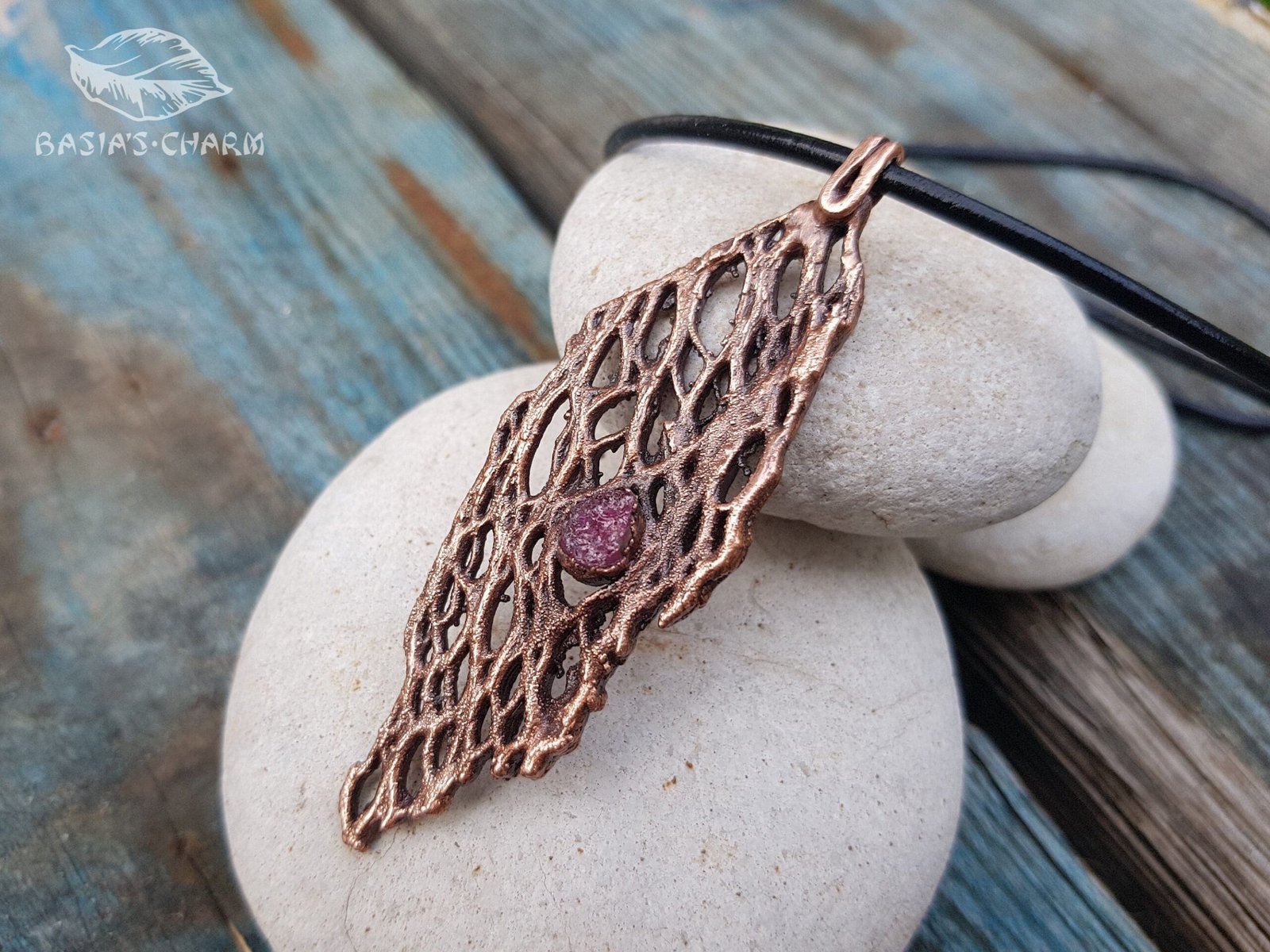 Сactus skeleton with raw tourmaline pendant