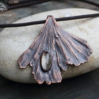 Floral Pendant with Clear Quartz and Ginkgo Biloba Leaf