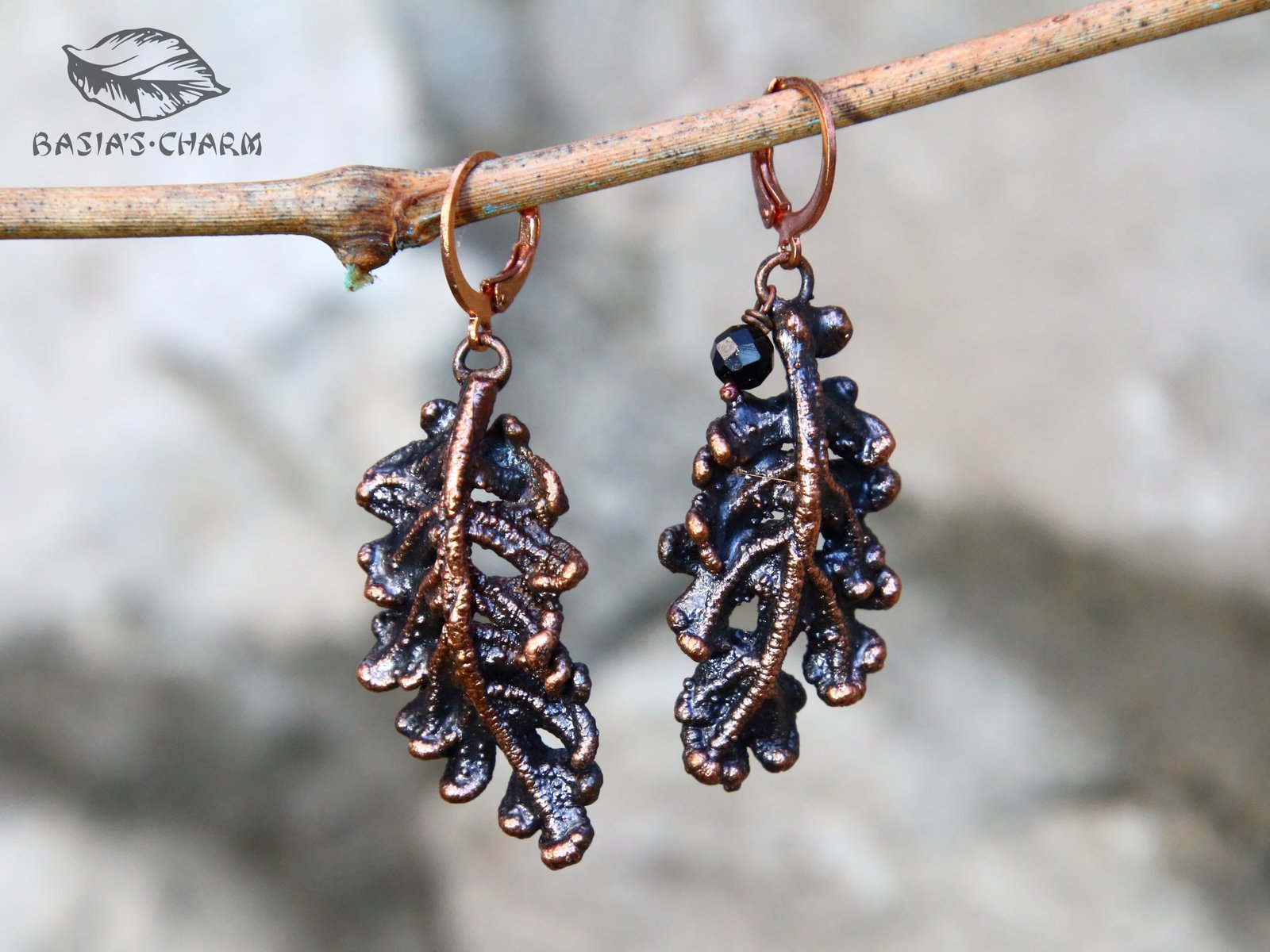 Сineraria Leaves with tiny black tourmalite earrings
