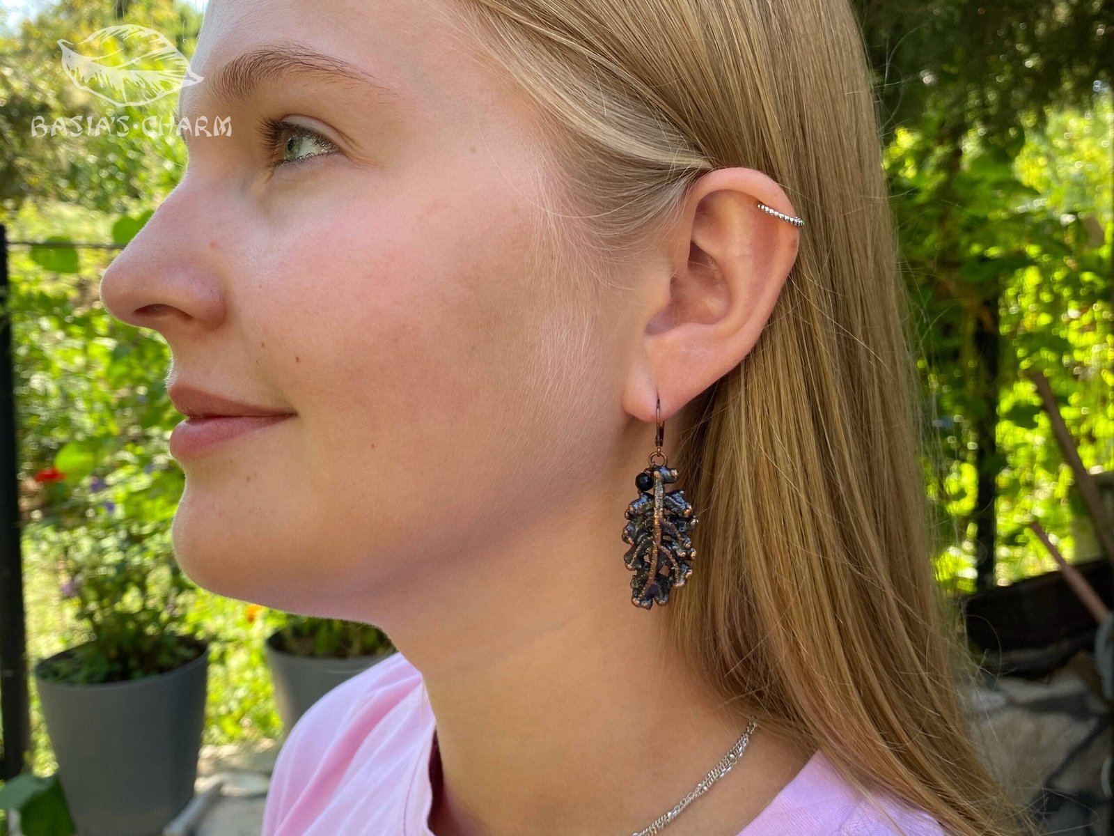Сineraria Leaves with tiny black tourmalite earrings - Image 5