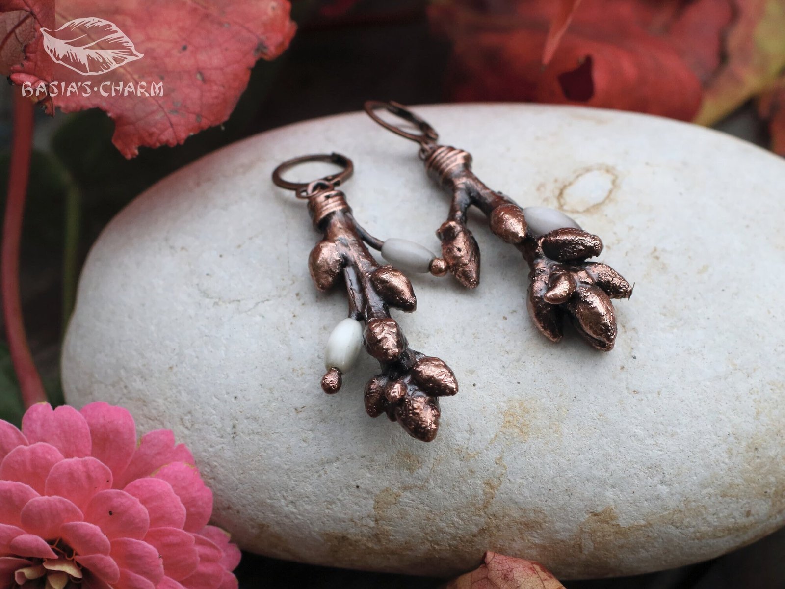 Oak Branches with Cat Eye Glass Earrings