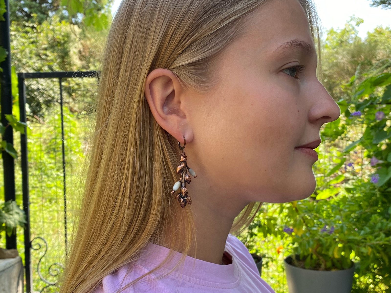 Oak Branches with Cat Eye Glass Earrings - Image 2