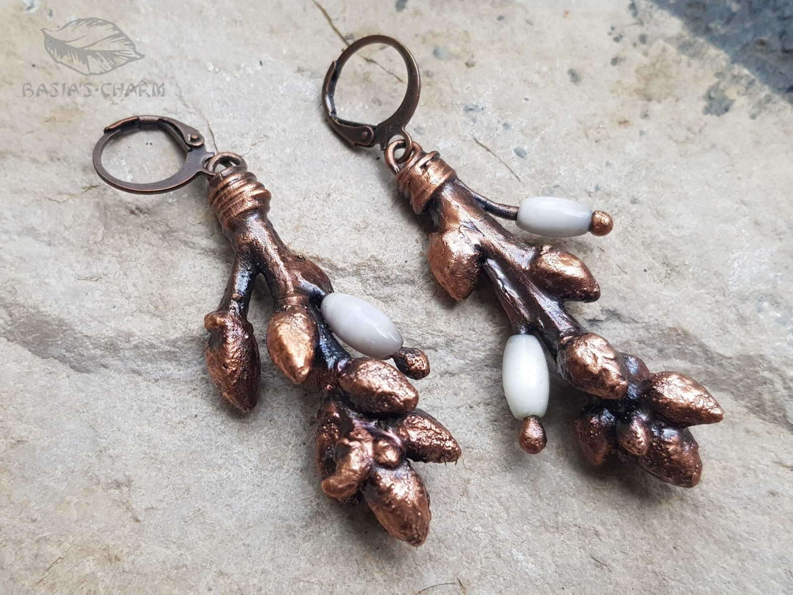 Oak Branches with Cat Eye Glass Earrings - Image 4