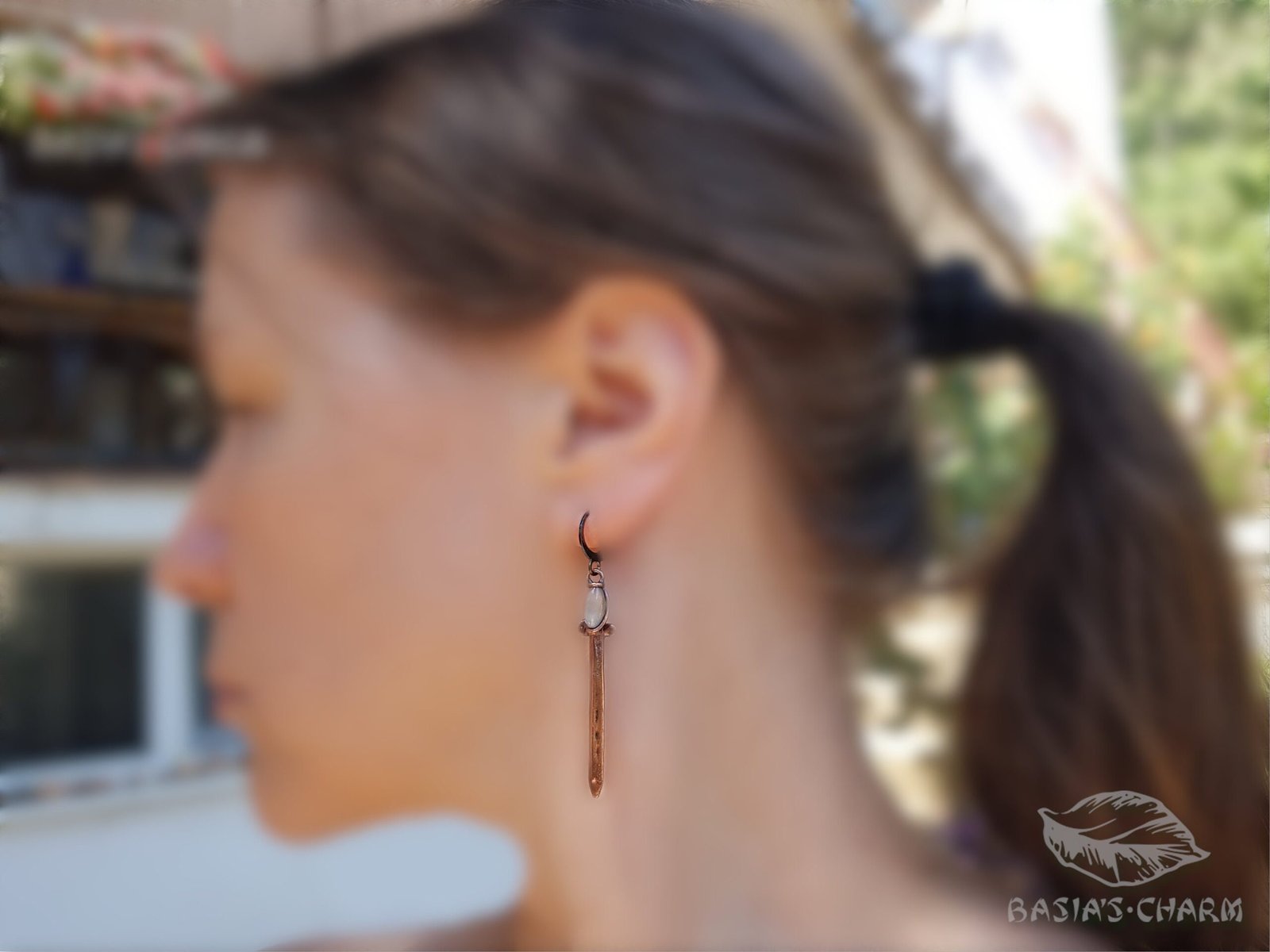 Sword Earrings wit Cats Eye Glass - Image 2