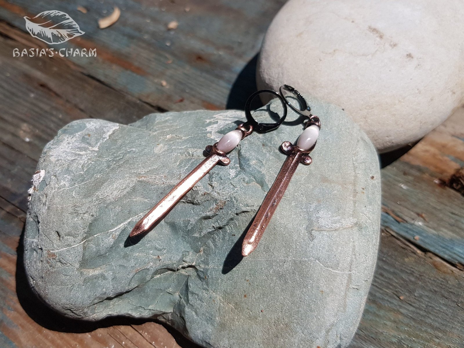 Sword Earrings wit Cats Eye Glass - Image 3