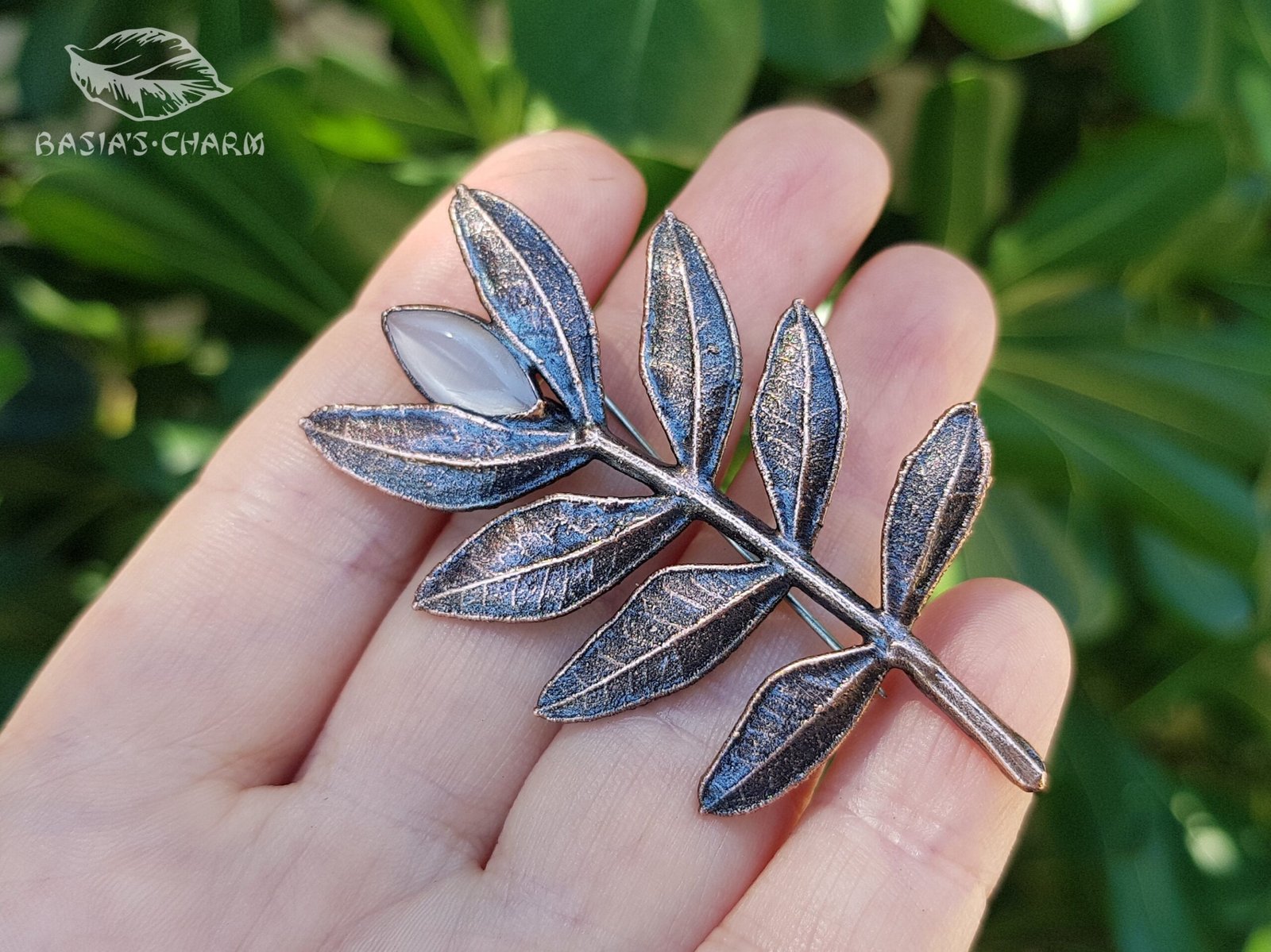 Branch with Cat Eye glass Brooch - Image 2