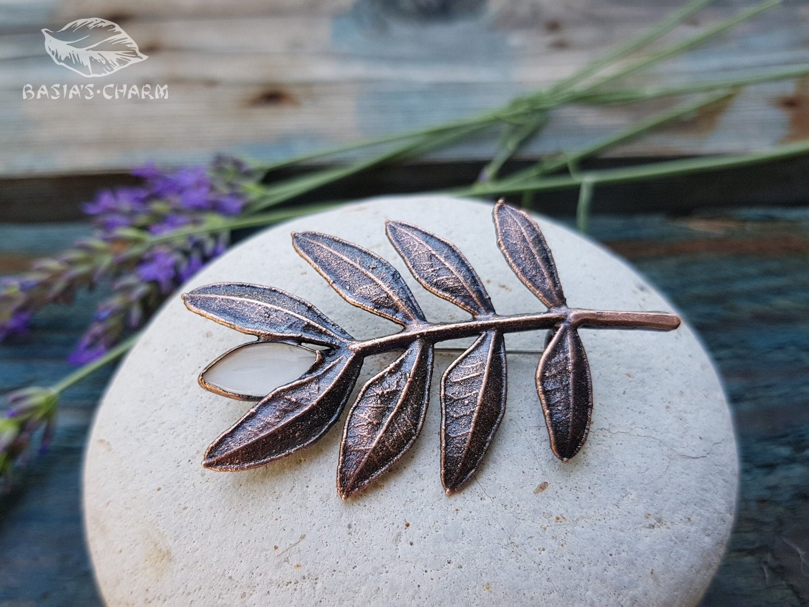 Branch with Cat Eye glass Brooch - Image 3