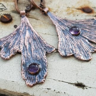 Earrings Ginkgo Leaf with Amethyst