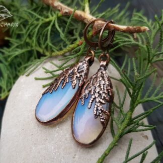 Earrings Real Thuja Needles with Opalite Glass